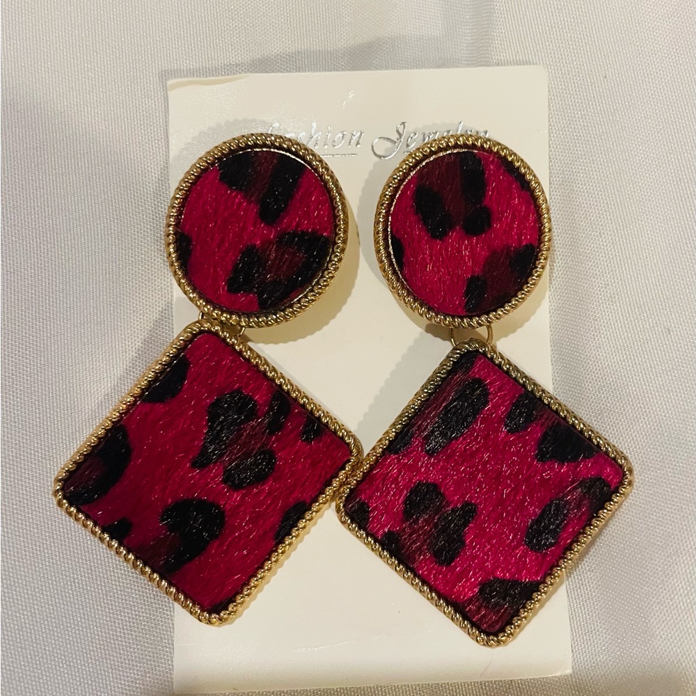 Leopard Print Gold-Trimmed Earrings